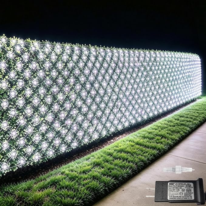Pooqla Cool White Net Lights, 34.5X 5ft Christmas Lights Outdoor Clear Wire | 610 LED Large Net Mesh Lights Plug in, 8 Modes Waterproof Connectable Bushes Lights for Christmas Hedge Yard Decor