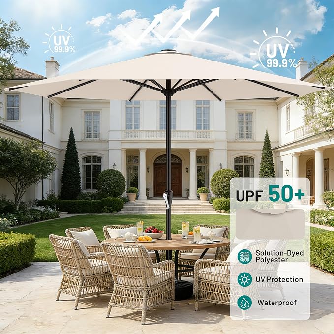 AreShark 12 FT Patio Umbrella for Outdoor, Outdoor Table Umbrella with Crank, Outdoor Patio Umbrellas with 8 Sturdy Ribs, Patio Umbrellas for Market, Garden, Pool (Cream White)