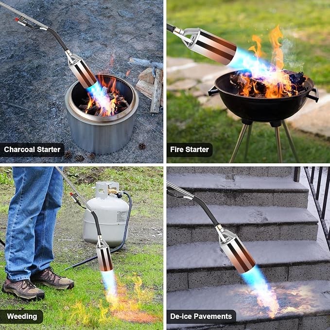 GasBRUH Propane Torch Weed Burner Kit,Weed Torch 360,000 BTU,Blow Torch with 1lb Propane Converter Hose,Blow Torch for Weeds,Wood,Roof,Ice Snow,Road, Fire Start,Charoal Start(Fuel not Included)