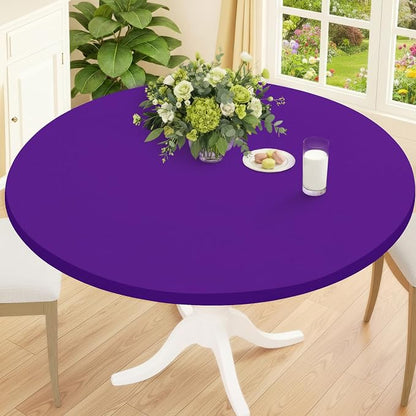 Smiry Round Spandex Tablecloth, Elastic Fitted Washable Tablecloths for 36"-44" Tables, Waterpoof Stretch Picnic Table Cover for Dining, Indoor and Outdoor, Purple