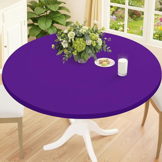 Smiry Round Spandex Tablecloth, Elastic Fitted Washable Tablecloths for 36"-44" Tables, Waterpoof Stretch Picnic Table Cover for Dining, Indoor and Outdoor, Purple