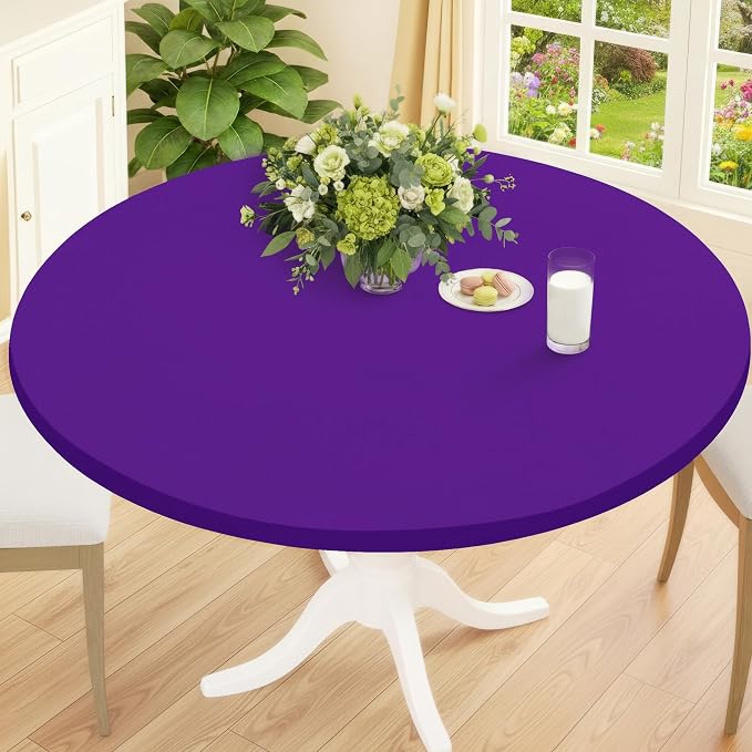 Smiry Round Spandex Tablecloth, Elastic Fitted Washable Tablecloths for 57"-68" Tables, Waterpoof Stretch Picnic Table Cover for Dining, Indoor and Outdoor, Purple