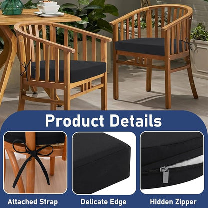 Topotdor Outdoor Chair Cushions Set of 2, 19"x19"x3" Waterproof Patio Chair Cushions for Outdoor Furniture, Round Corner Outdoor Seat Cushions Color Fastness Chair Pads with Ties, Black