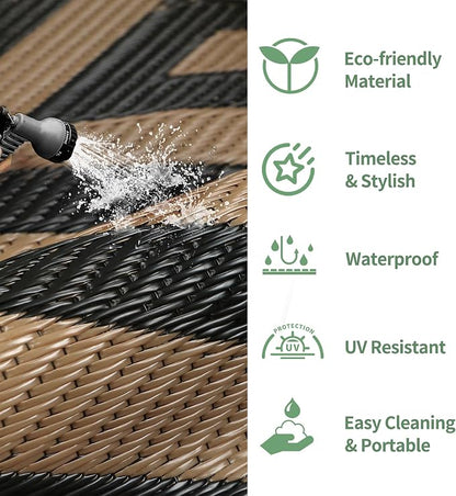 GENIMO Outdoor Rug, Waterproof Plastic Rugs for Patio, 6'x9' Shadow Brown | Outside Larger Modern Carpet Mat for Porch Decor, Deck, Balcony, Camping, RV, Backyard, Picnic, Beach, Reversible, Foldable