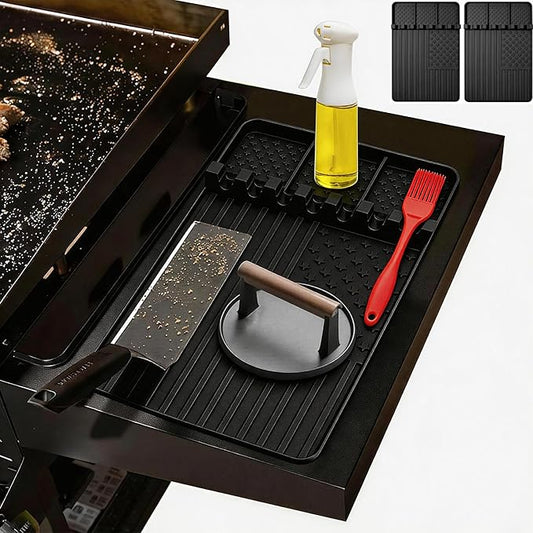 2 PCS Silicone Griddle Tools Mat for Blackstone,Grill BBQ Caddy Utensils Holder for Kitchen,Cooking & Countertop,Large Spatula Mat with Drip Pad,Griddle Accessories for Blackstone (Black 2pcs)