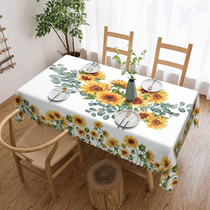 Sunflower Rectangular Tablecloth, Yellow Sunflowers Table Cloth Washable Tablecloths Decorative Table Cover for Kitchen, Dining, or Parties 54x72 Inches