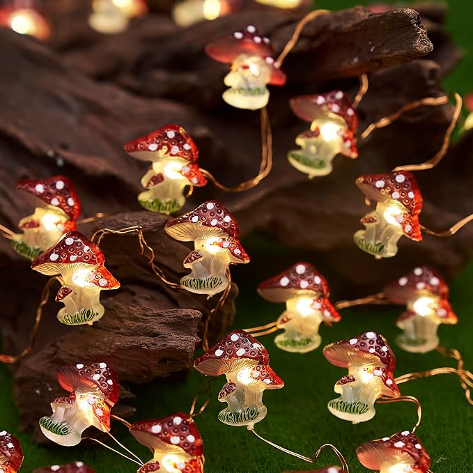 Garden Décor Solar Powered Outdoor String Light Mushroom Lamp Solar Garden Fairy Lights Mushroom Night Lights Gifts Cottage core Décor 14ft 40LEDs Solar Pathway Fence Yard Window Mushroom Decor