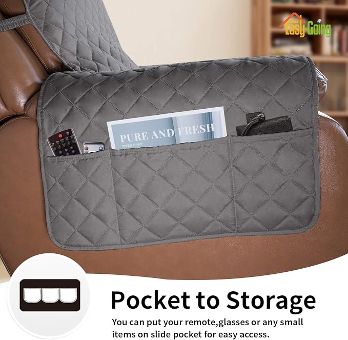 Easy-Going Oversized Recliner Cover Reversible Couch Cover Sofa Cover for Living Room Water Resistant Furniture Protector with Elastic Straps for Pets Dog (Oversized Recliner, Gray/Light Gray) | Machine Washable Slipcover For Dogs, Water Resistant Furn...
