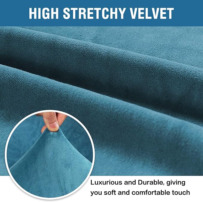 H.VERSAILTEX Stretch Velvet Loveseat Covers for 2 Cushion Couch Covers for Living Room Sofa Covers Slipcovers with Non Slip Straps Bottom, Ultra Thick Comfy Velour (Width 58"-72", Peacock Blue)