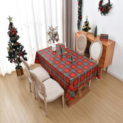 Christmas Tablecloth Heavy Duty Vinyl Red 54x84 inch Square Christmas Table Cloth Reusable Waterproof Foldable Plastic Tablecloths PVC Xmas Table Cover for New Year Party Decor