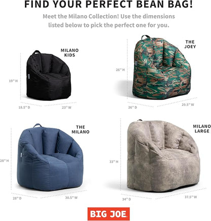 Big Joe Milano Bean Bag Chair for Kids, Teens, Adults, Ultra-Soft Emerald Plushie Polyester Blend, Lightweight Seat for Reading Nook and Gaming, 2.5 Foot Refillable