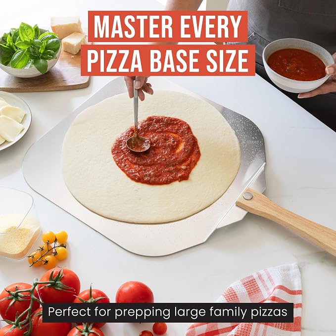 Chef Pomodoro Aluminum Metal Pizza Peel 18 Inch, Foldable Wood Handle | Pizza Paddle & Spatula for Bread, Pastries, Oven or Grill; Foldable for Easy Storage; 18x20 in Aluminum Board