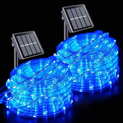 JMEXSUSS 2 * 200 LED Blue Solar Rope Lights for Pool | 66ft IP 65 Waterproof Solar String Light Outdoor, 8 Modes Christmas Lights for Camp Trampoline Ladder Slide Tent