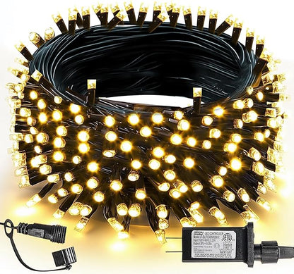 TW SHINE Christmas Lights, 200 LED 66FT Outdoor Christmas Lights Plug in with 8 Modes, Waterproof Light Outdoor, Indoor Xmas Decorations for Party Yard House Decor, Warm White