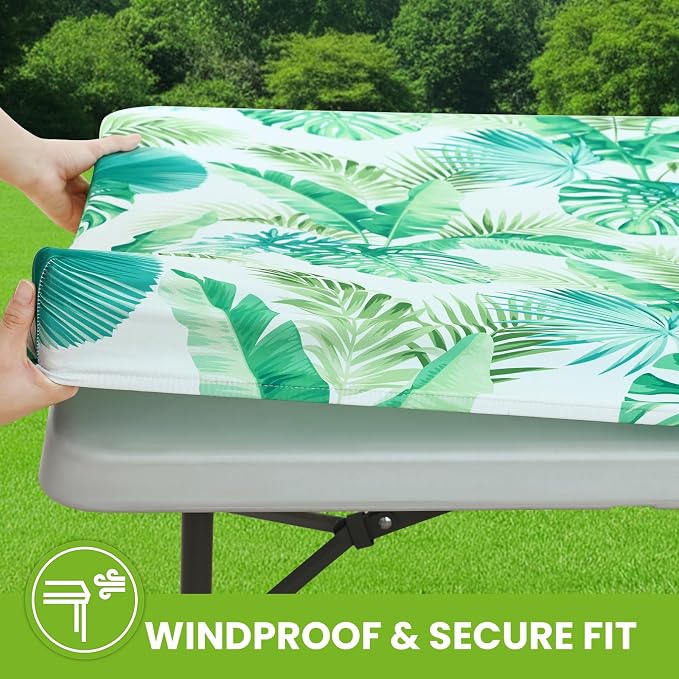 Smiry Spandex Fitted Tablecloth for 6 Foot Rectangle Tables, Washable Picnic Table Cover with Elastic, Stretch Reusable Table Cloth for Outdoor, Camping, Dining & Kitchen (Tropical, 30"x72")