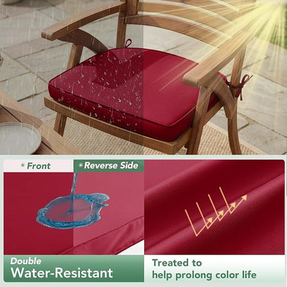 Outdoor Chair Cushions Set of 2: Waterproof & Fade Resistant Patio Furniture Cushions - 17 x 16 x 2 Inch Non Slip Round Corner Seat Cushion Pads with Removable Cover for Garden Yard Lawn, Burgundy