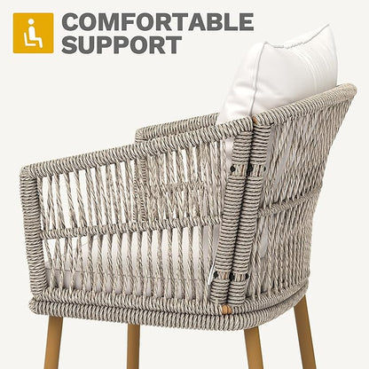 DWVO Wicker Sofa Chair, Single Bistro Armchair with Weatherproof Cushions, Outdoor Dining Chair for Outdoor, Indoor, Beige
