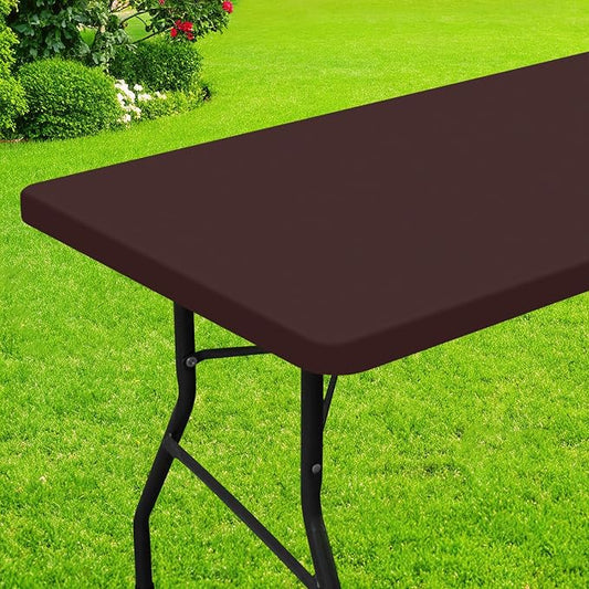 Smiry Rectangle Picnic Table Cloth, Waterproof Elastic Fitted Tablecloths for 4 Foot Tables, Washable Polyester Table Cover for Camping, Indoor and Outdoor (Coffee, 30"x48")