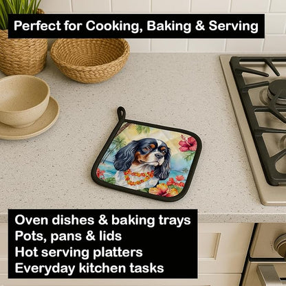 Caroline's Treasures Cavalier Spaniel Luau Pair of Pot Holders Kitchen Heat Resistant Pot Holders Sets Oven Hot Pads for Cooking Baking BBQ, 7 1/2 x 7 1/2