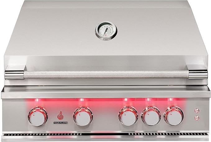 32-Inch 4 Burner Natural Gas Grill, 14,000 BTU Output, Stainless Steel Built-In Outdoor Grill with Rear Infrared Burner and Grill Lights