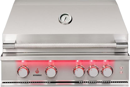 32-Inch 4 Burner Natural Gas Grill, 14,000 BTU Output, Stainless Steel Built-In Outdoor Grill with Rear Infrared Burner and Grill Lights