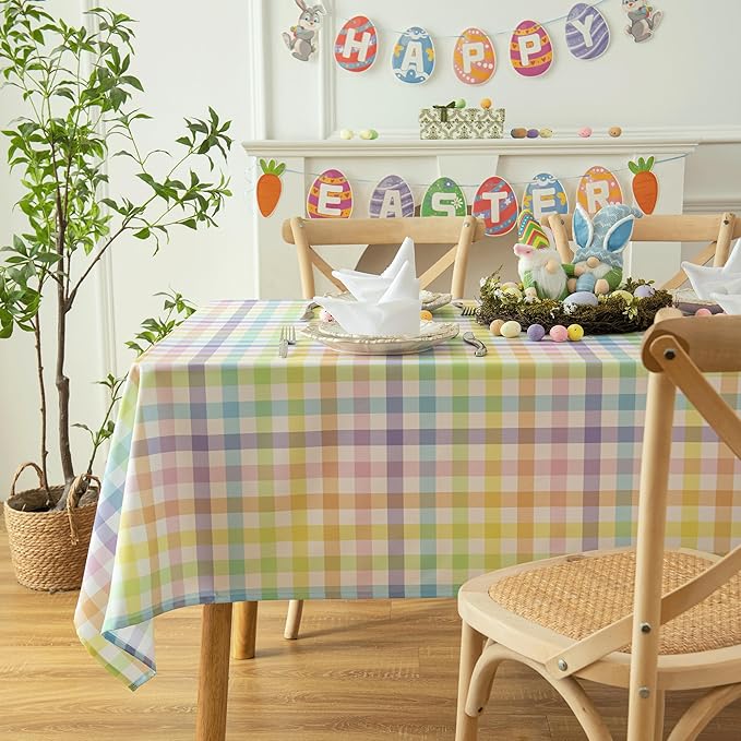 Classic Gingham Buffalo Easter Tablecloth Fabric - Rectangle 58x144 Inch Water Proof Checkered Table Cloth for Indoor Outdoor - Colorful Table Cover for Festival, Holiday, Spring