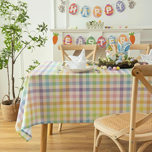 Waterproof Plaid Easter Tablecloth Fabric - Spring Square 58x58 Inch Classic Gingham Checker Holiday Table Cloth for Indoor Outdoor Use - Table Cover for Picnics, BBQs, and Parties