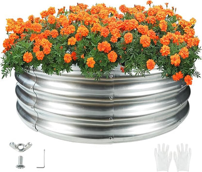32 Inches Diameter Camp Fire Ring Pit, Large Round Galvanized Steel Fire Pit, Heavy Duty Steel Fire Pit Silver for Backyard, Camping, Bonfire (2.67x2.67x1FT)