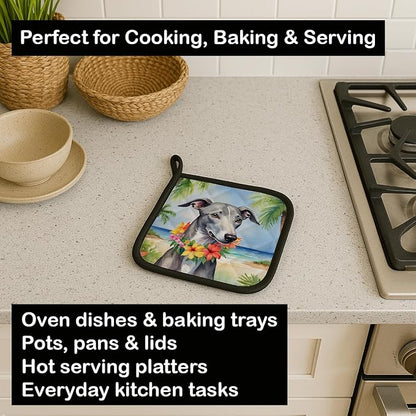 Caroline's Treasures Greyhound Luau Pair of Pot Holders Kitchen Heat Resistant Pot Holders Sets Oven Hot Pads for Cooking Baking BBQ, 7 1/2 x 7 1/2