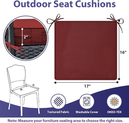 IPYNBAP Outdoor Chair Cushions Set of 4 -Waterproof Outdoor Seat Cushions for Patio Furniture, Patio Chair Cushion with Handle and Ties, Out Door Chair Pads,17x16x2-Square, Burgundy