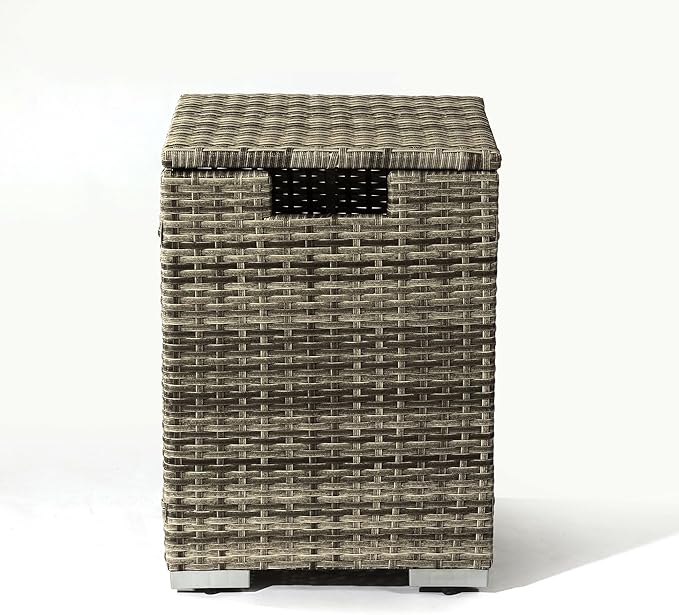 KEIKI 32 Inch Outdoor Patio Fire Pit Table with Propane Tank Holder, Rectangular Gas Firepit Set, 50000 BTU Wicker Heater with Wind Beads