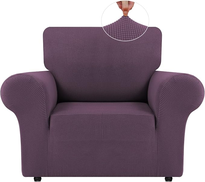 LURKA Stretch Chair Cover for Sofa, 1 Piece Armchair Slipcover, Purple | Soft Stretch Jacquard, Fits 31"-55" Armchairs, Elastic Bottom for Secure Fit, Machine Washable, Pet & Kid Friendly