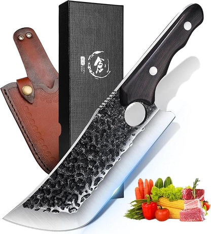 TIJERAS Butcher Knife for Meat Cutting, Japanese Hand Forged Meat Cleaver with Sheath, Full Tang Japanese Cleaver for Camping, BBQ, Birthday Gifts for Men Women