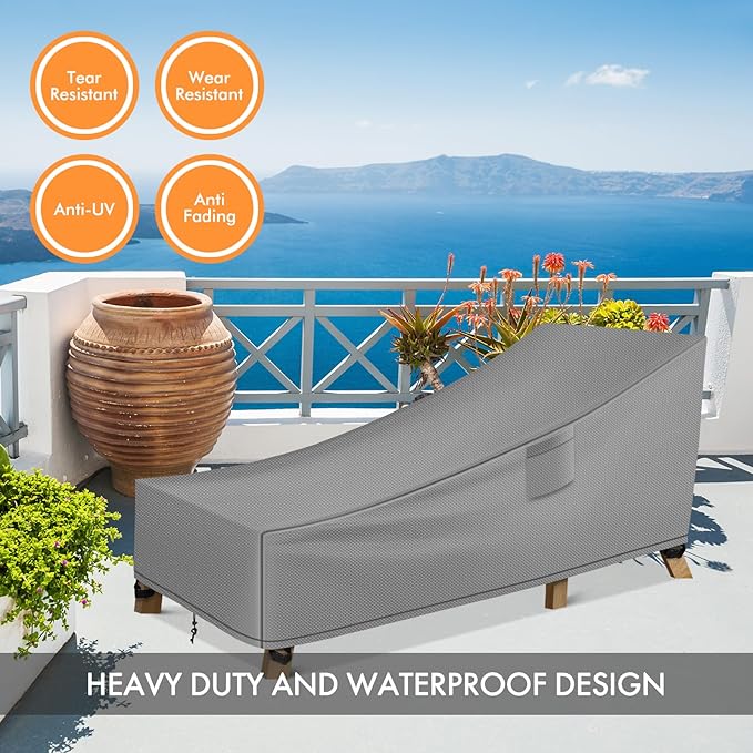 WLEAFJ Patio Chaise Lounge Cover Waterproof, Heavy Duty Outdoor Lounge Chair Covers, Durable Patio Furniture Covers, 78L x 34W x 32H inch - 2 Pack, Gray