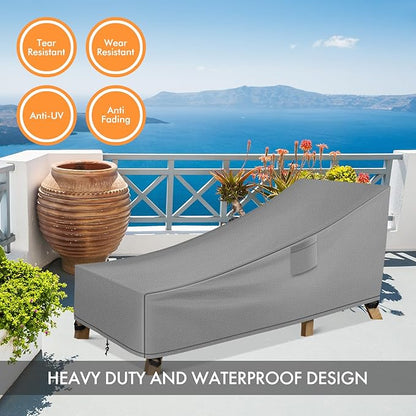 WLEAFJ Patio Chaise Lounge Cover Waterproof, Heavy Duty Outdoor Lounge Chair Covers, Durable Patio Furniture Covers, 78L x 34W x 32H inch，Grey