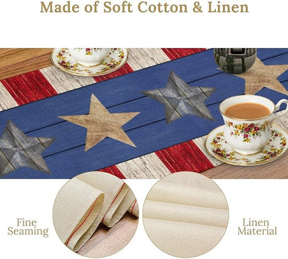 4th of July Memorial Day Table Runner, American Flag Stars Stripe for Home Kitchen Restaurant Holiday Kitchen Dining Table Decorations for Home Party Decor 13 x 60 Inch