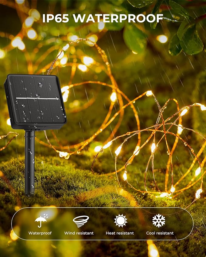 Solar String Lights, 2 Packs Total 66Ft 200 LED Fairy Lights with 8 Modes | Waterproof Twinkle Lights Outdoor & Indoor Solar Lights for Outside Patio Yard Tree Wedding Christmas Decor Warm White