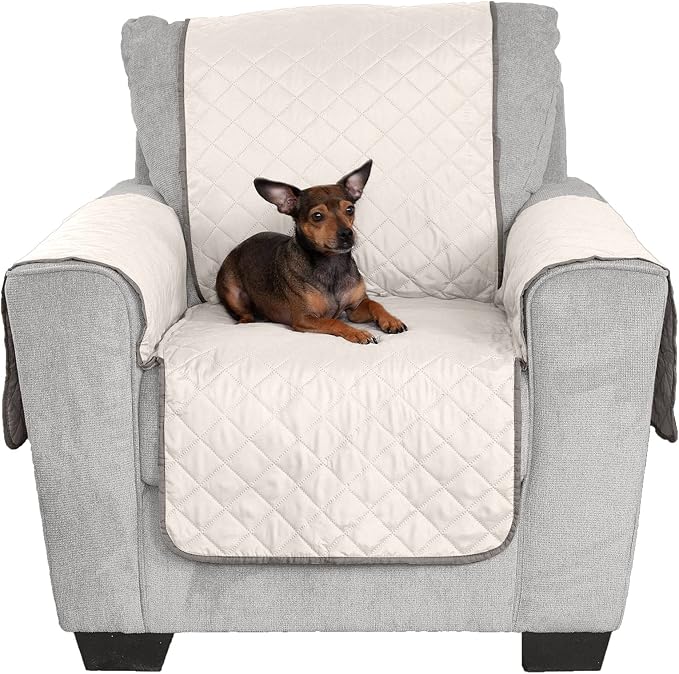 Furhaven Water-Resistant & Reversible Chair Cover Protector for Dogs, Cats, & Children - Two-Tone Pinsonic Quilted Living Room Furniture Cover - Gray/Mist, Chair