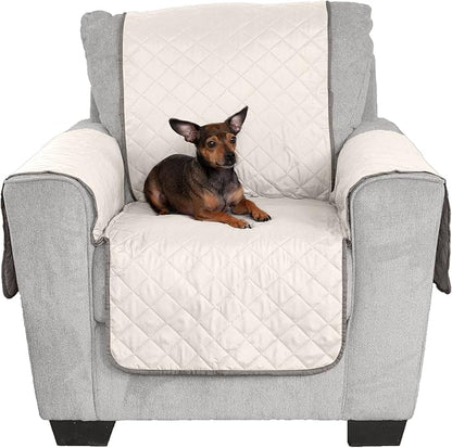 Furhaven Water-Resistant & Reversible Chair Cover Protector for Dogs, Cats, & Children - Two-Tone Pinsonic Quilted Living Room Furniture Cover - Gray/Mist, Chair