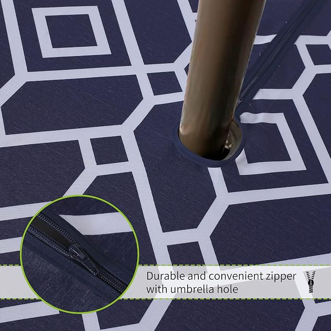 LUSHVIDA Moroccan Outdoor Tablecloth with Umbrella Hole and Zipper, 60 x 102 Inch Navy, Rectangle Waterproof Wrinkle Free Table Cloth Decorative Fabric Washable Table Cover for Patio, Party, Picnic