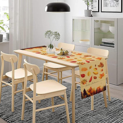 Maple Leaves Fall Forest Table Runner Seasonal Autumn Tree Kitchen Dining Table Decoration for Home Kitchen Table Decor Dining Coffee Room Party Decor 13x90in