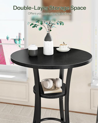 CHOEZON Round Bar Table, Set of 2 Small Kitchen Dining Tables, 2-Tier High Top & Counter Height Dining Table, for Bistro, Pub, Kitchen, Living Room, Black TBT03P2BB