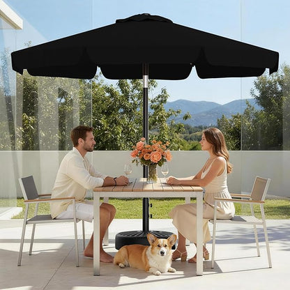 AreShark 9FT Valance Patio Umbrella, Outdoor Table Umbrella with Tilt and Crank, Outdoor Market Umbrellas W/ 8 Sturdy Ribs UV Protection for Garden, Deck, Backyard and Pool, Black