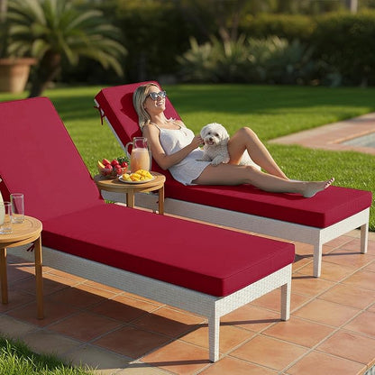 Summsun Chaise Lounge Cushions Outdoor Set of 2 - Waterproof and Fade Resistant Sun Lounger Replacement Cushions - Patio Lounger Pads with Removable Cover for Pool, Deck, Lawn, 80 x 26 x 3 Inch, Red