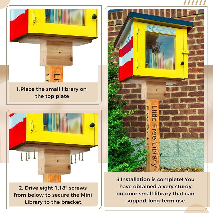 Threehoney Outdoor Little Library Mount 14x8x5.91 Inch Stable Wood Storage Box Bracket Holder Suitable for 4x4 Post with Mounting Accessories for Community Cabinet Lending Library Box(Wood Color)