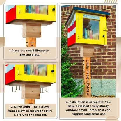 Threehoney Outdoor Little Library Mount 14x8x5.91 Inch Stable Wood Storage Box Bracket Holder Suitable for 4x4 Post with Mounting Accessories for Community Cabinet Lending Library Box(Wood Color)