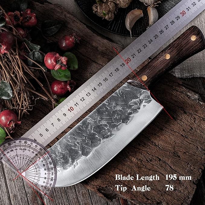 2PCS Meat Cleaver Knife, 7.48" Lightweight Cleaver Knifes, 5.5" Viking Knife with Leather Sheath, Full Tang High Carbon Steel, for Meat Cutting Home & Outdoor Cooking BBQ
