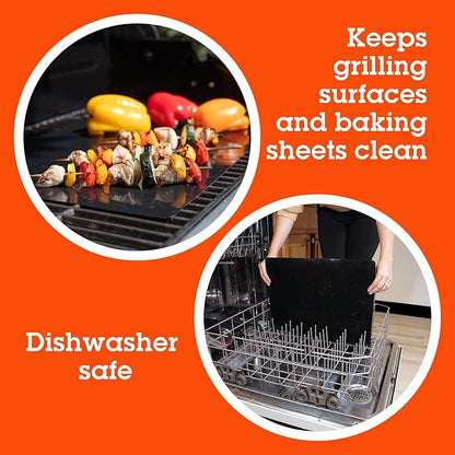 Grilling Mesh & Mat Combo Pack (13.25"x18" ea)- Heavy Duty 100% Non-Stick Reusable BBQ Grilling Sheets 2 Pack - Use in Outdoor Grill & Indoor Oven - Heat Safe up to 500° F - Grilling Gift for Men