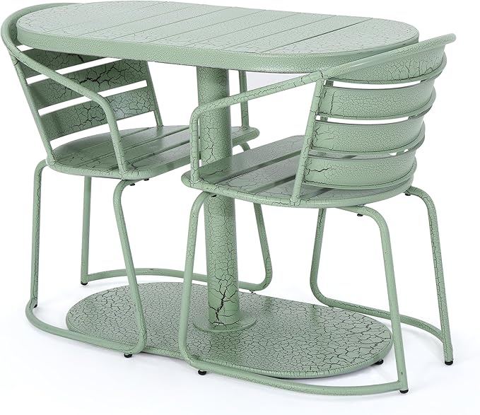 Christopher Knight Home Adley Outdoor Bistro Set, 3-Piece Bistro Table and Chair Set of 2, Patio Furniture Set with Iron Frame, Crackle Textures, Bistro Dining Set, Poolside/Garden Cafeteria, Green