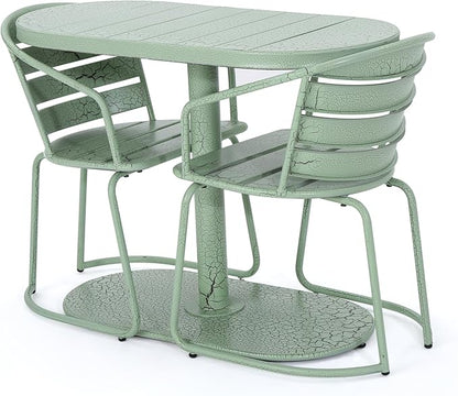 Christopher Knight Home Adley Outdoor Bistro Set, 3-Piece Bistro Table and Chair Set of 2, Patio Furniture Set with Iron Frame, Crackle Textures, Bistro Dining Set, Poolside/Garden Cafeteria, Green